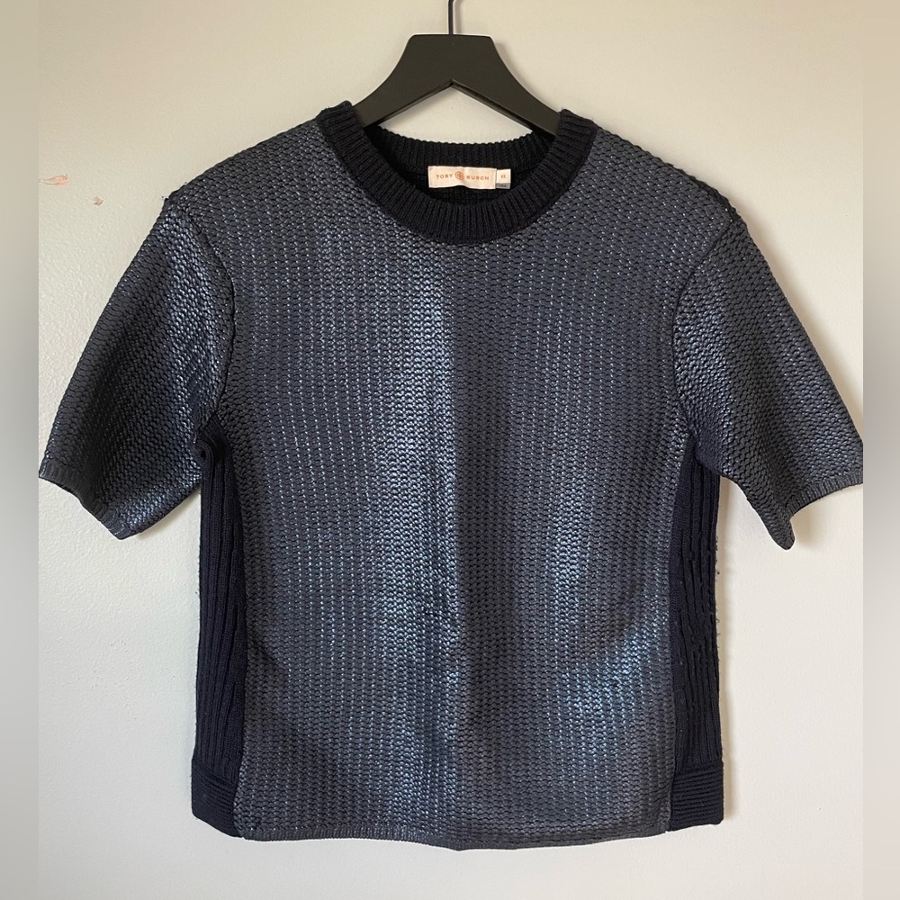 Tory Burch Metallic Blue Merino Wool Sweater